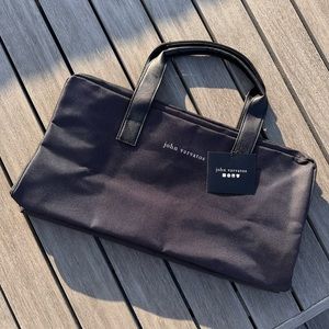 JOHN VARVATOS SMALL TRAVEL DUFFLE BAG BACKPACK LEATHER POLYESTER BLACK SCHOOL